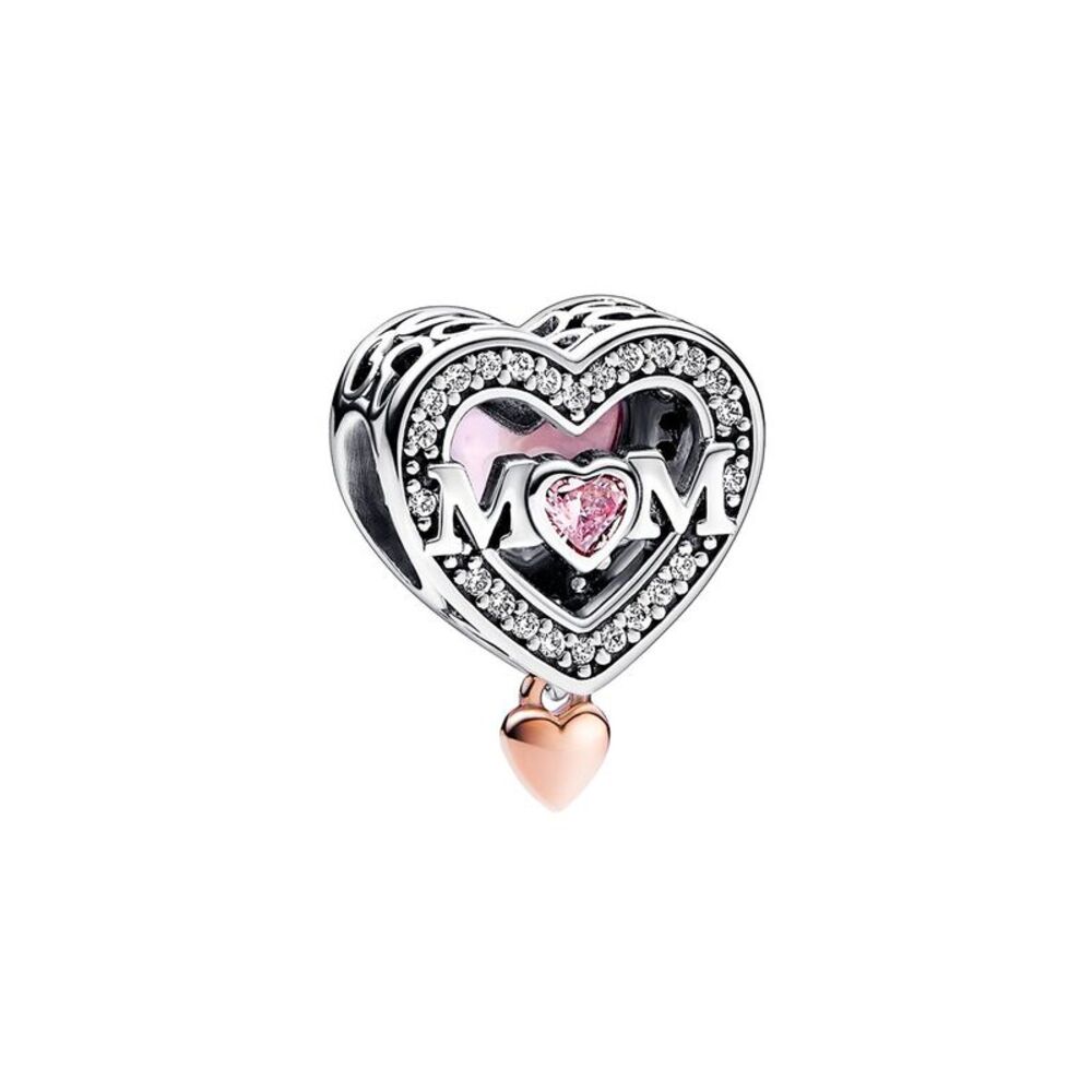 Pandora Moments Silver & 14K Rose Gold Plated Cz Two-Tone Openwork Mum &
